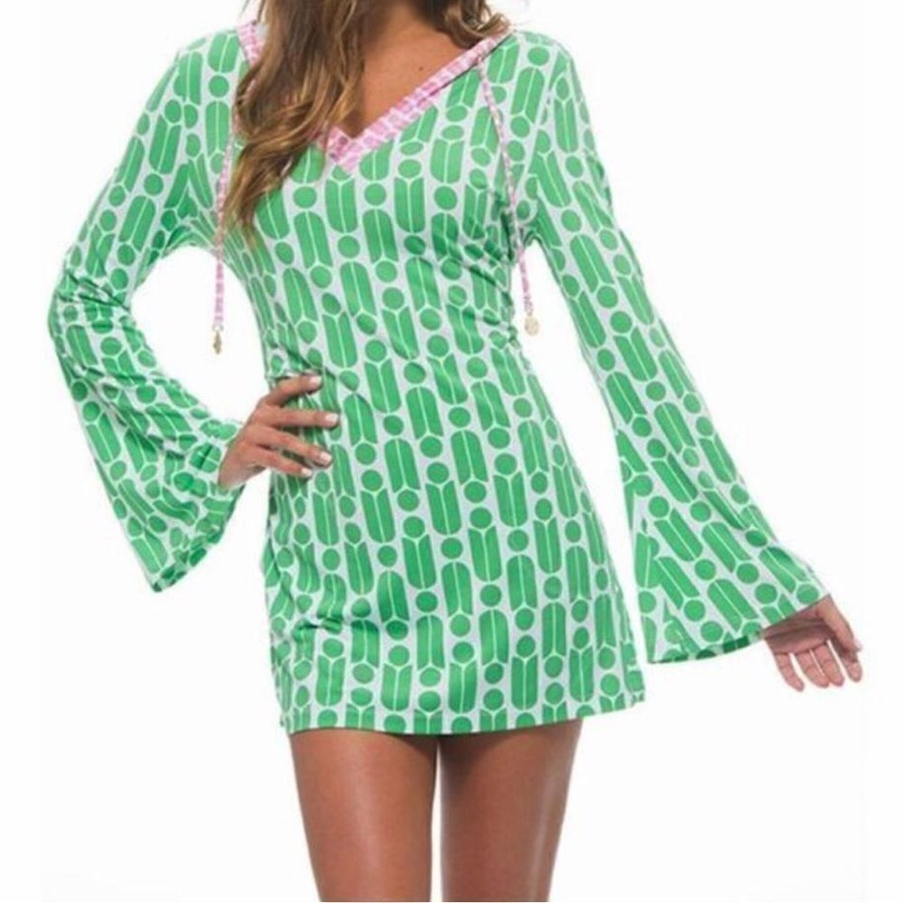 Macbeth Collection Geometric Print Bell Long Sleeve Cover Up Swimsuits